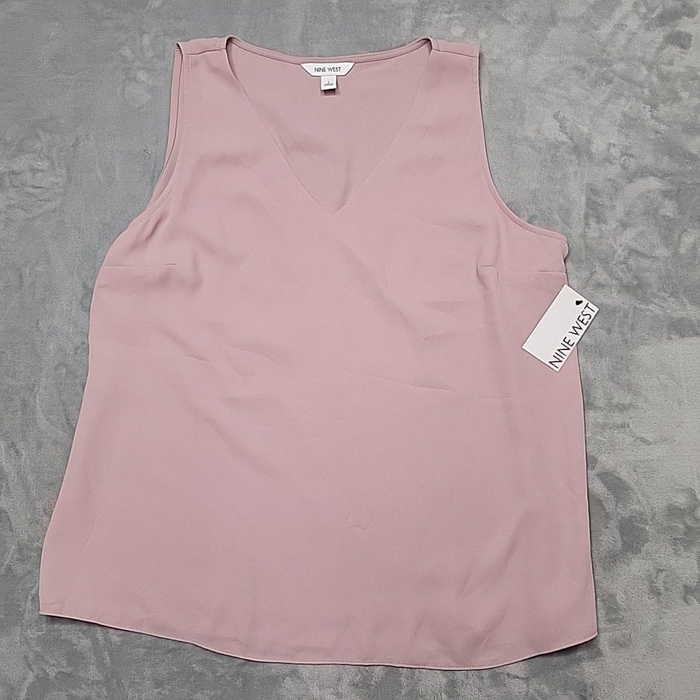 Nine West Shirt Womens L Pink V-Neck Woven Shell Tank Top Minimalist Blouse